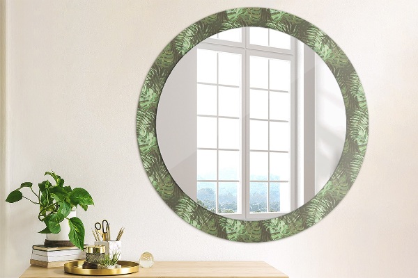 Round printed mirror Tropical leaves