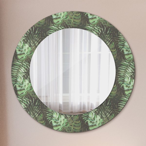 Round printed mirror Tropical leaves