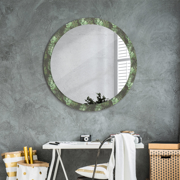 Round printed mirror Tropical leaves