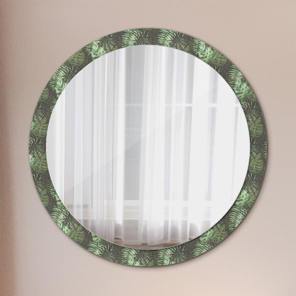 Round printed mirror Tropical leaves