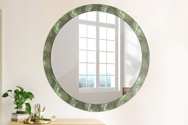 Round printed mirror Tropical leaves