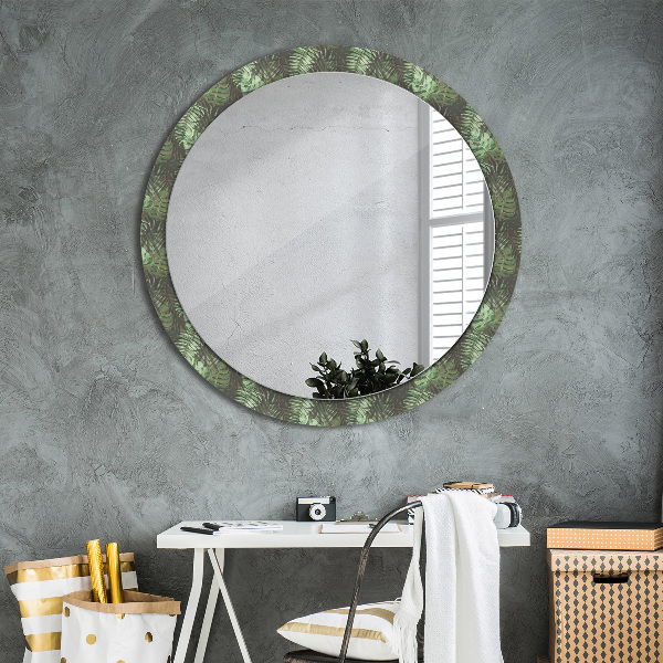 Round printed mirror Tropical leaves