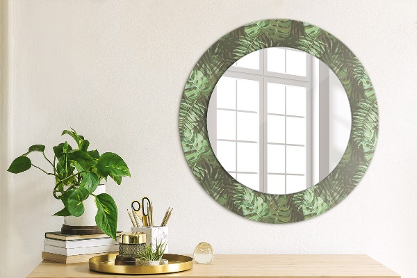 Round printed mirror Tropical leaves