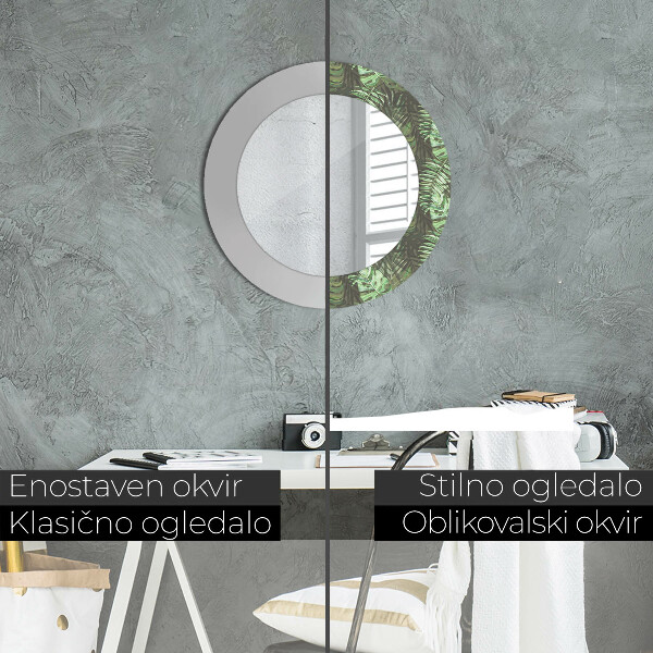 Round printed mirror Tropical leaves