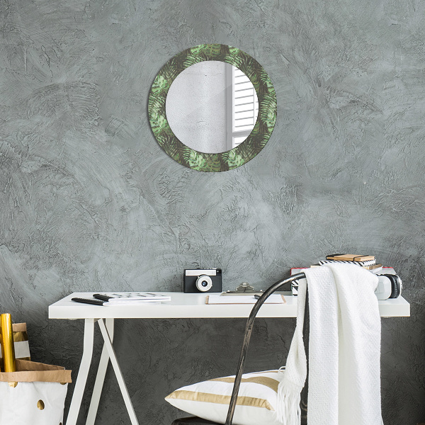 Round printed mirror Tropical leaves