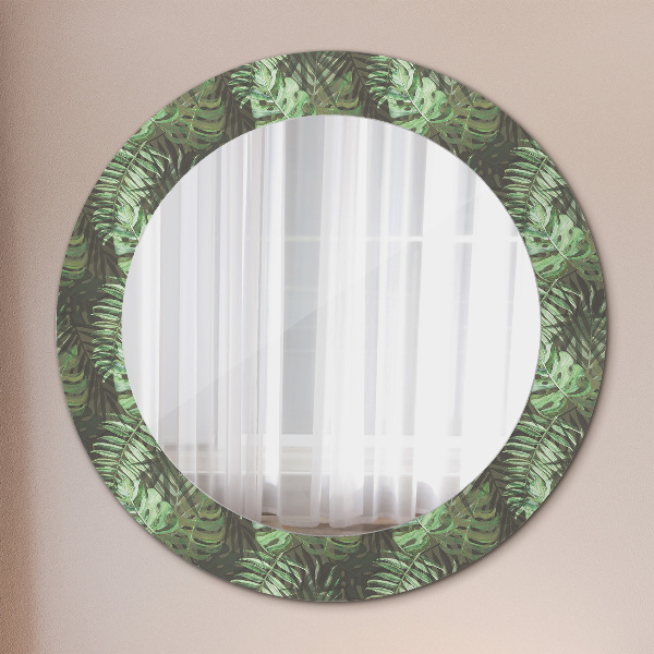 Round printed mirror Tropical leaves