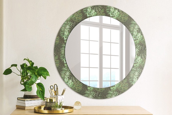 Round printed mirror Tropical leaves