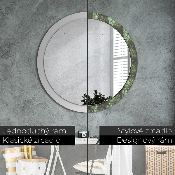 Round printed mirror Tropical leaves