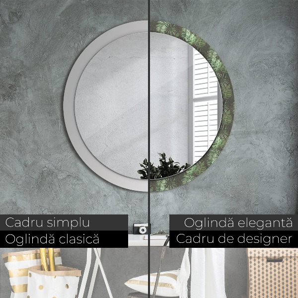 Round printed mirror Tropical leaves