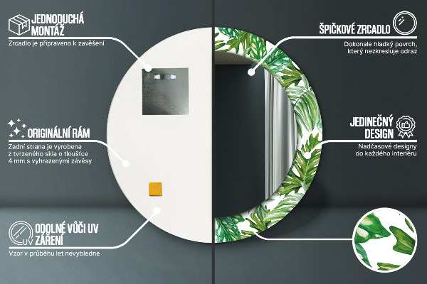 Round printed mirror Jungle leaves