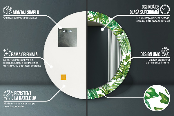 Round printed mirror Jungle leaves