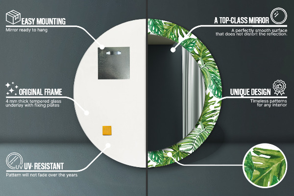 Round printed mirror Jungle leaves