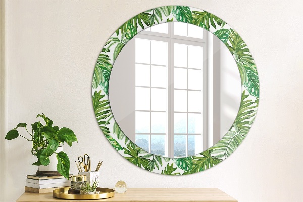 Round printed mirror Jungle leaves