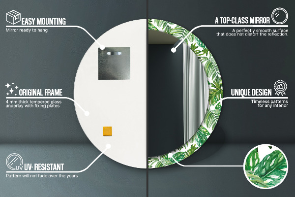 Round printed mirror Jungle leaves