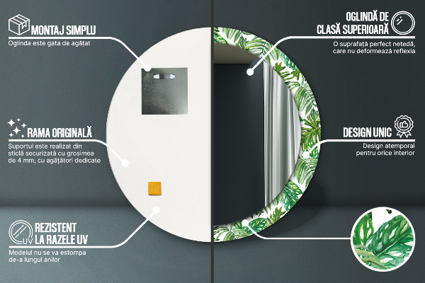 Round printed mirror Jungle leaves