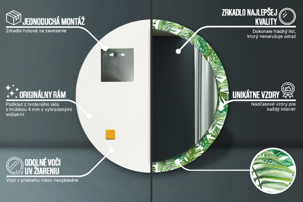 Round printed mirror Jungle leaves