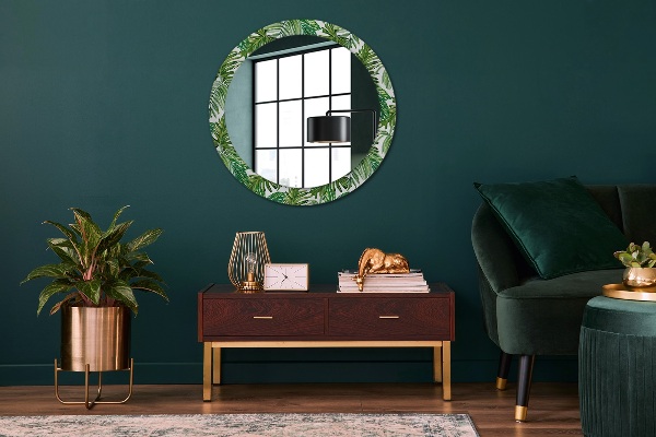 Round printed mirror Jungle leaves