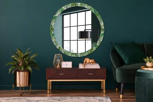 Round printed mirror Jungle leaves