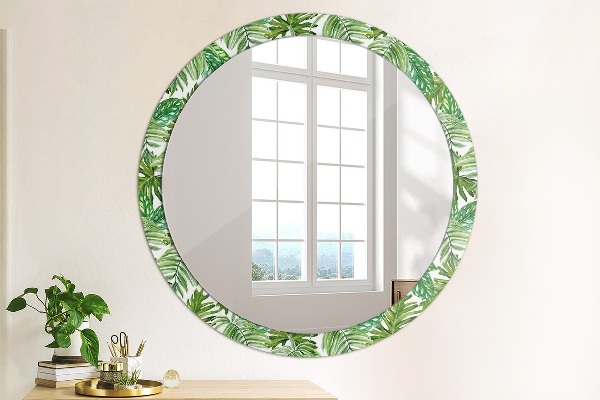 Round printed mirror Jungle leaves