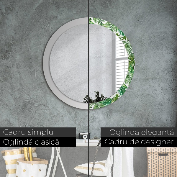 Round printed mirror Jungle leaves