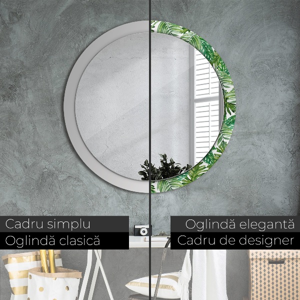 Round printed mirror Jungle leaves