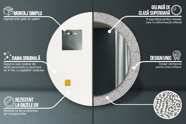 Round printed mirror Floral pattern