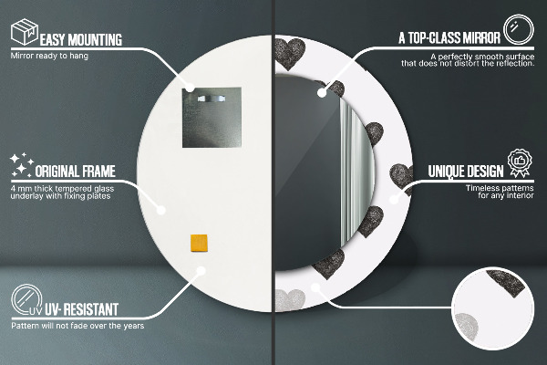 Round printed mirror Abstract hearts