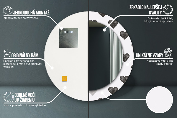 Round printed mirror Abstract hearts