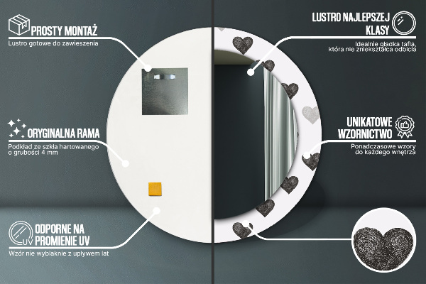 Round printed mirror Abstract hearts