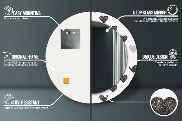 Round printed mirror Abstract hearts