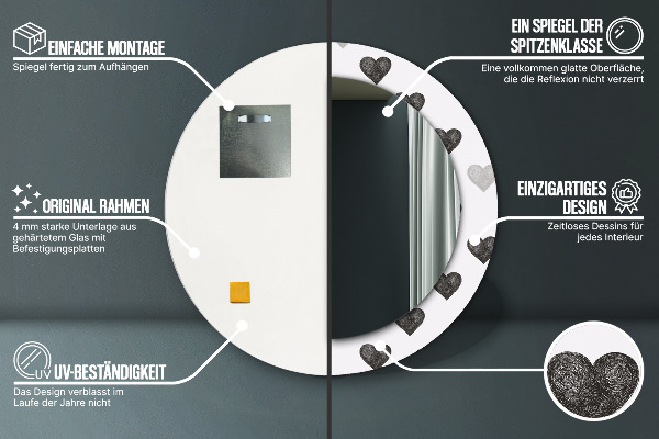 Round printed mirror Abstract hearts