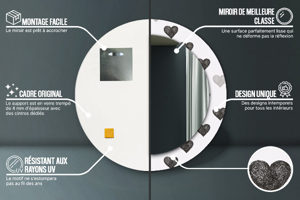 Round printed mirror Abstract hearts