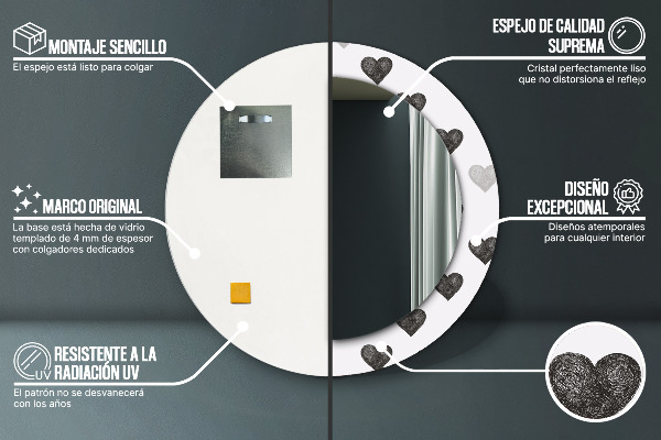 Round printed mirror Abstract hearts