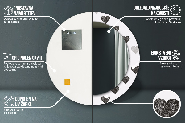 Round printed mirror Abstract hearts