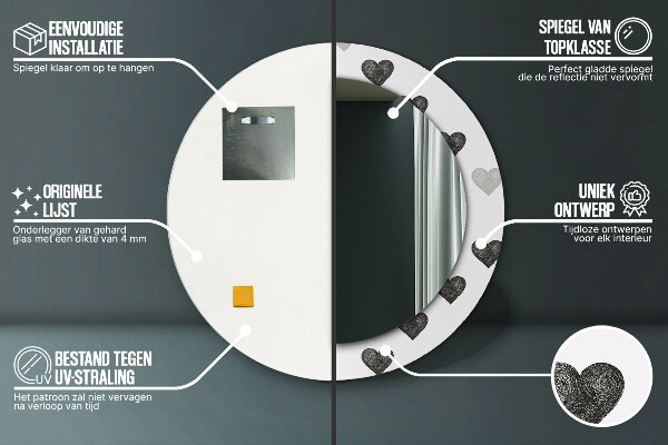 Round printed mirror Abstract hearts