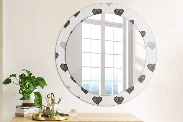 Round printed mirror Abstract hearts