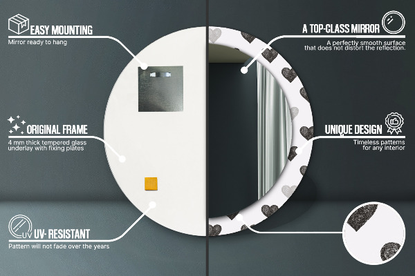 Round printed mirror Abstract hearts