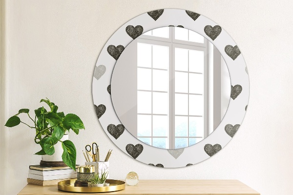 Round printed mirror Abstract hearts