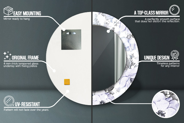 Round printed mirror Blue roses