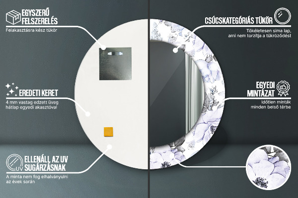 Round printed mirror Blue roses