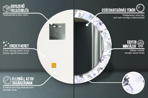 Round printed mirror Blue roses