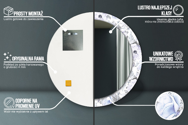 Round printed mirror Blue roses