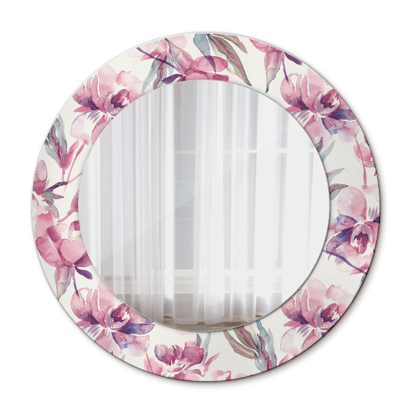 Round printed mirror Peonies flowers