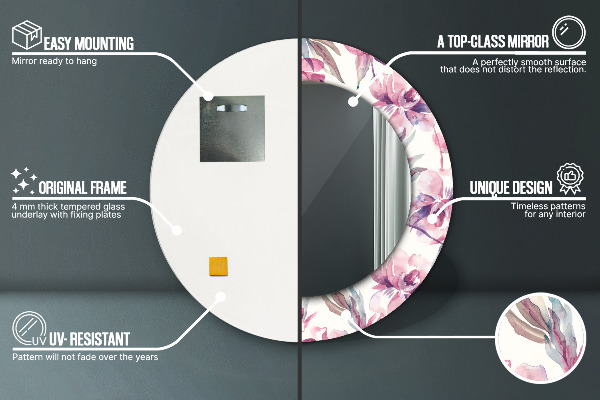 Round printed mirror Peonies flowers