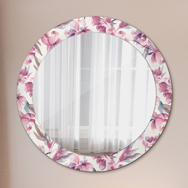 Round printed mirror Peonies flowers