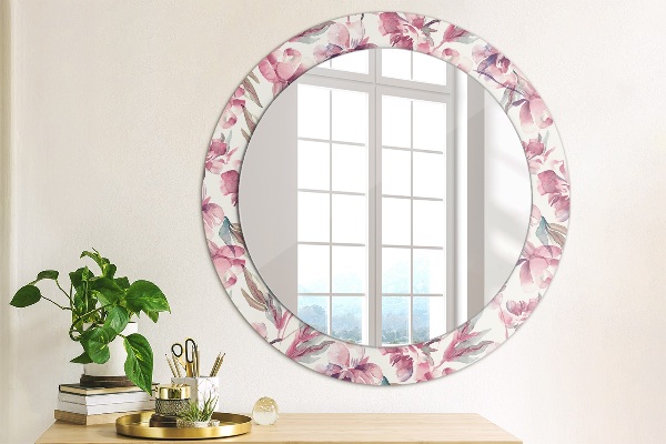 Round printed mirror Peonies flowers