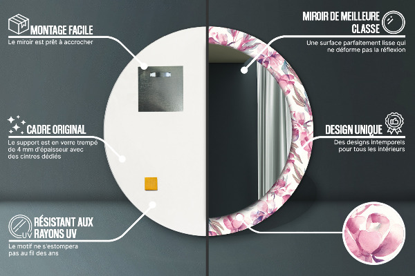 Round printed mirror Peonies flowers