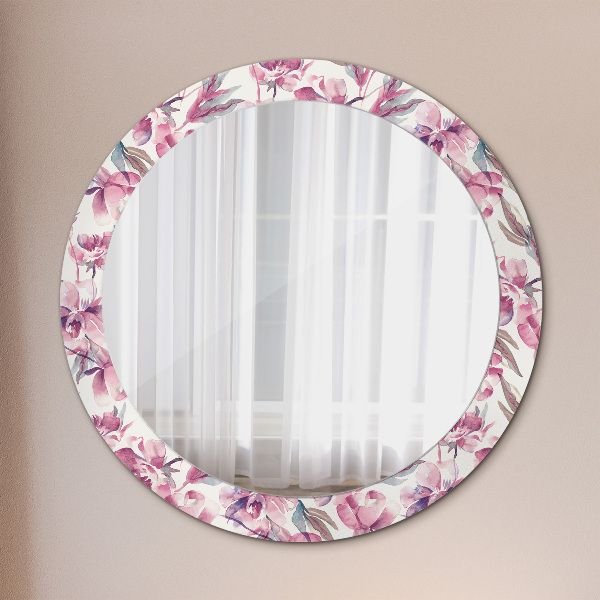 Round printed mirror Peonies flowers