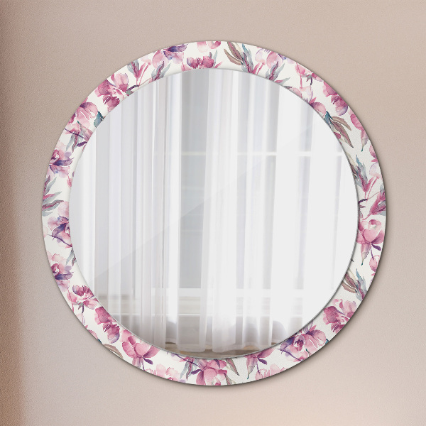Round printed mirror Peonies flowers