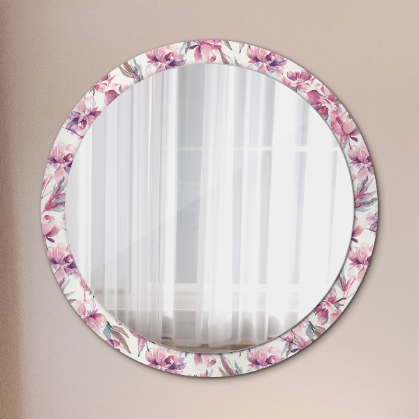 Round printed mirror Peonies flowers